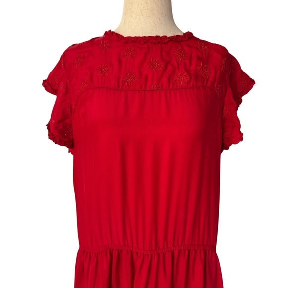 The Great. Moonlight Embroidered Red Silk Midi Dress sz 2 Medium - Picture 4 of 13